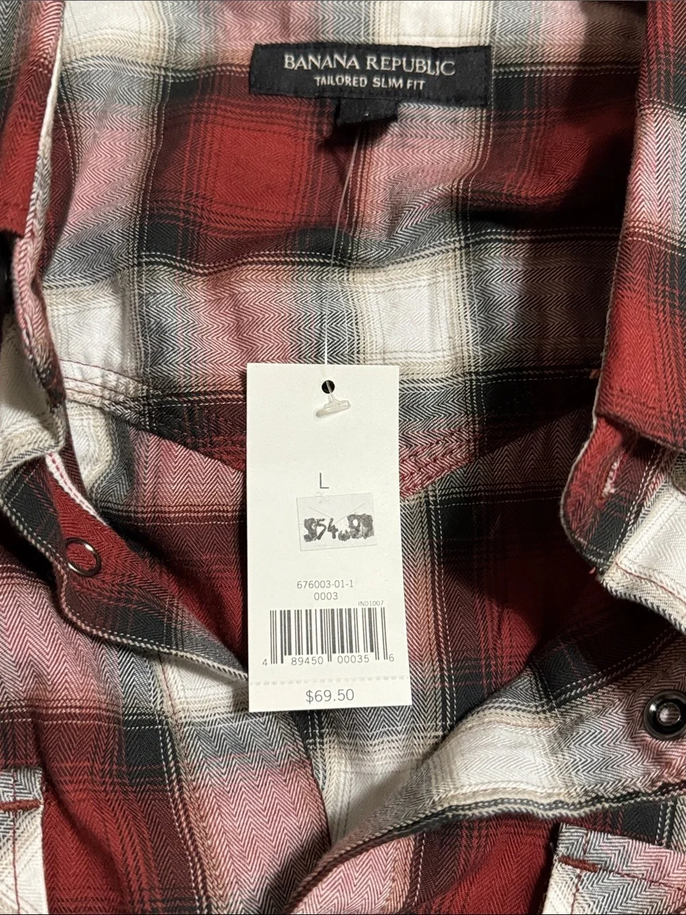 Banana Republic Red, White & Black Plaid Tailored Slim Fit Shirt